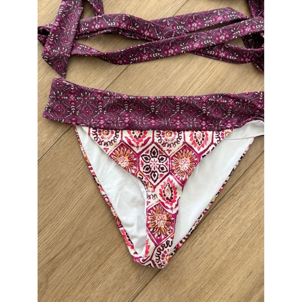 VENUS Printed Bikini Set in Red and Purple - Size Small